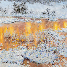 Sun Reflection in Winter Landscape 1916 by Gustaf Fjaestad by Gustaf Adolf Fjaestad