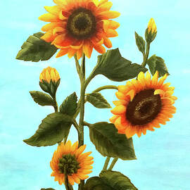Sunflowers on Blue by Sarah Irland