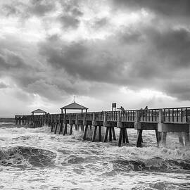 Sunrise Fishing at Juno Pier Bw  by Laura Fasulo