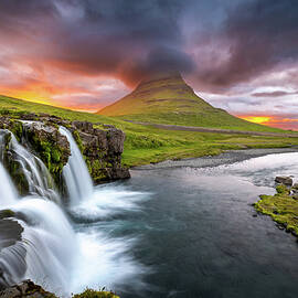 Sunset at Kirkjufellsfoss Lower Falls by Richard DeYoung