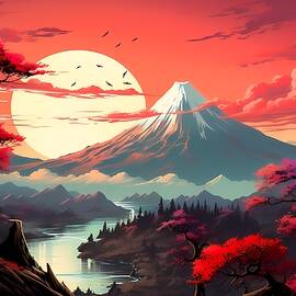 Sunset over Mount Fuji in Ukiyo-e Style by Andre Petrov