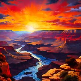 Sunset over the Grand Canyon in a Expressionist Style No 1 by Andre Petrov