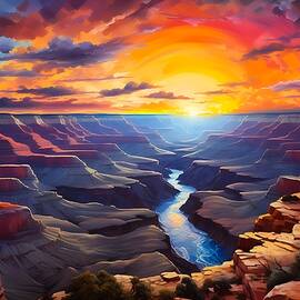 Sunset over the Grand Canyon in a Expressionist Style No 2 by Andre Petrov