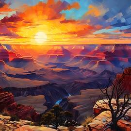 Sunset over the Grand Canyon in a Expressionist Style No 3 by Andre Petrov