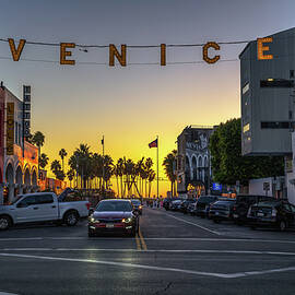  Sunset view of the iconic Venice sign in Venice Beach, California by Miroslav Liska