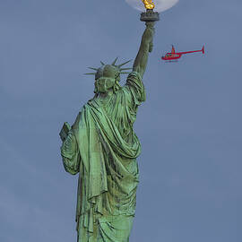 Super Flower Moon Statue Of Liberty by Susan Candelario
