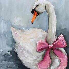 Swan with a Pink Bow by Lucia Stewart