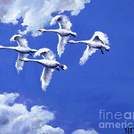 Four Swans Flying by Wan Weisheng