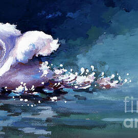 One Swan Landing In Pond by Wan Weisheng