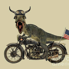 T Rex on antique motorbike by Madame Memento
