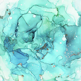 Teal Blue Chrome Abstract Ink by Olga Shvartsur