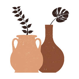 Terracotta Art - Greek Vases 01 - Modern, Minimal, Contemporary Abstract - Brown, Burnt Sienna by Studio Grafiikka