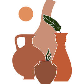 Terracotta Art - Greek Vases 04 - Modern, Minimal, Contemporary Abstract - Brown, Burnt Sienna by Studio Grafiikka