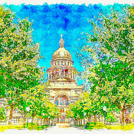 Texas State Capitol in Austin - pen sketch and watercolor by Nicko Prints