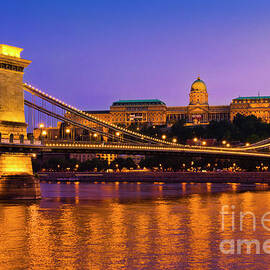 The Chain Bridge over the river Danube with the Hungarian National Gallery, Budapest, Hungary by Neale And Judith Clark