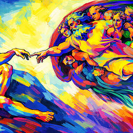The Creation of Adam by Michelangelo - pop art digital painting recreation by Nicko Prints