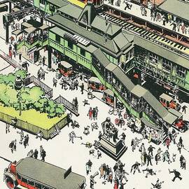 The El train station at Greeley Square - Up and Down New York - NY scenes and sites by Tony Sarg by Tony Sarg