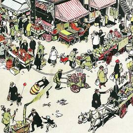 The Ghetto - the Lower East Side of Manhattan in the 1920s - Up and Down New York by Tony Sarg by Tony Sarg