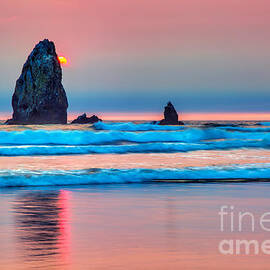 The needles rock formation at cannon beach at sunset by Bruce Block