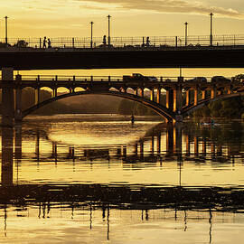 The Pfluger pedestrian bridge with the Lamar Boulevard bridge be by Steven Heap
