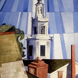 The Tower - Church tower with bells over the rooftops by Charles Demuth by Charles H B Demuth