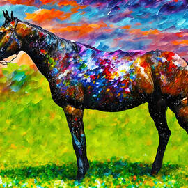 Thoroughbred horse on a pasture - colorful abstract painting by Nicko Prints