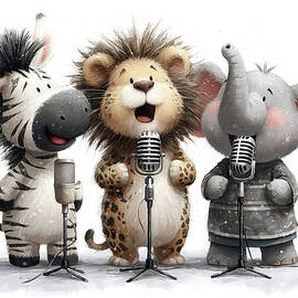 Three Musicians Zebra Lion Elephant Cute Illustration by Thomas Klee