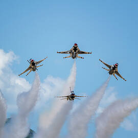 Thunderbirds Vertical Burst Formation in the Clear Blue Sky by Dave Koch - Aircraft Photography