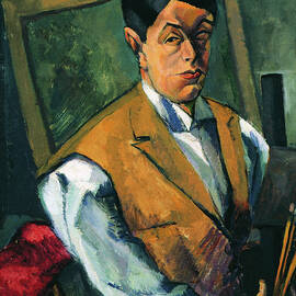 Tihanyi Lajos paintings - Self portrait in white shirt and brown vest by Tihanyi Lajos