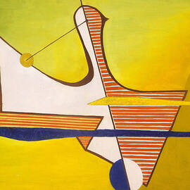 Tihanyi Lajos paintings -Yellow-green abstract, colorful bird by Tihanyi Lajos