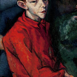 Tihanyi Lajos paintings - Young boy in red shirt, portrait by Tihanyi Lajos