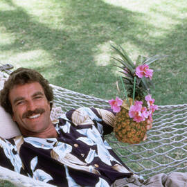 Tom Selleck Thomas Magnum Relaxing Hammock Tropical Pineapple Candid Vintage Handsome Pin Up by Silver Screen