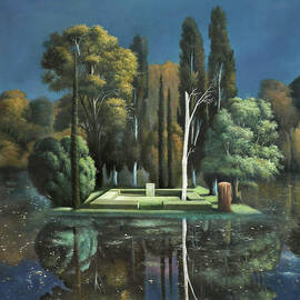 Tombstone 1880 - graveyard island with white headstone by Arnold Bocklin by Arnold Bocklin