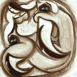 Tommervik Abstract Woman With Siamese Cats Art Print by Tommervik