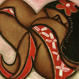 Woman in Red Hawaiian Flower Dress Art Print by Tommervik