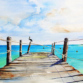 Top of Old Pier on Playa Paraiso by Carlin Blahnik CarlinArtWatercolor