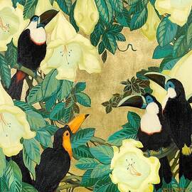 Toucans with angel tromphet by Jessie Arms Botke by Jessie Arms Botke