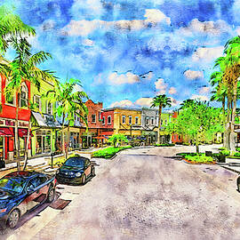 Tradition Square in Port St. Lucie, Florida - pen and watercolor by Nicko Prints