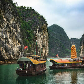 Traditional Vietnamese Junk Sailing Boats on Halong Bay by Rebecca Herranen