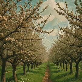Tree painting of blooming apple orchards by Nature Oil Painting