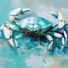 Turquoise and White Crab - Turquoise and White Art by Lourry Legarde