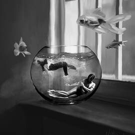 Two Lost Souls Swimming in a Fishbowl - Black and White by Nikki Marie Smith