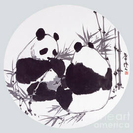 Two Pandas Eating by Wu Zuoren