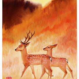Two Sika Deer by Zhang Kerang