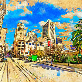Union Square near Powell Street in San Francisco - digital painting by Nicko Prints