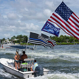 US Flag Trump Flag Thin Blue Line Flag Boating by Laura Fasulo