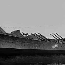 USS Wisconsin BB-64 Pano BW by Susan Candelario