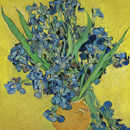 Vase with Irises Against a Yellow Background by Vincent Van Gogh