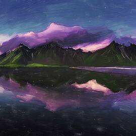 Vestrahorn Mountain Digital Oil Painting by Nature Oil Painting