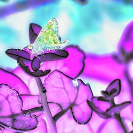 Vibrant Butterfly on Pink Leaves by Bruce Block